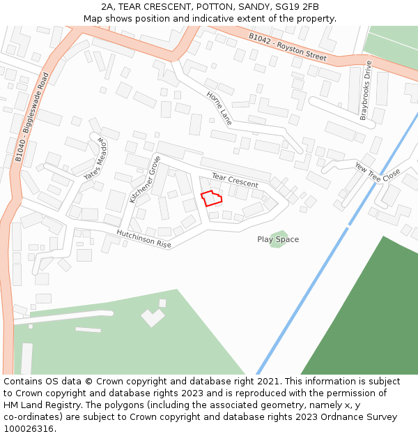 2A, TEAR CRESCENT, POTTON, SANDY, SG19 2FB: Location map and indicative extent of plot