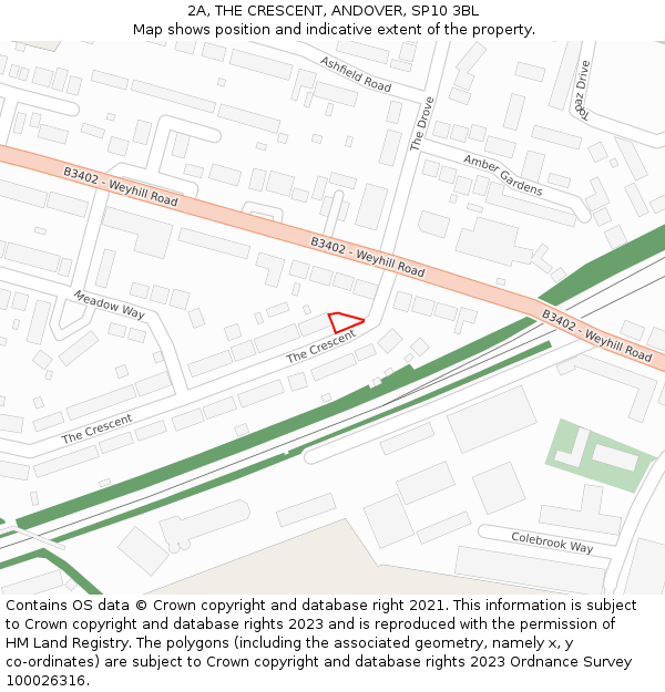 2A, THE CRESCENT, ANDOVER, SP10 3BL: Location map and indicative extent of plot