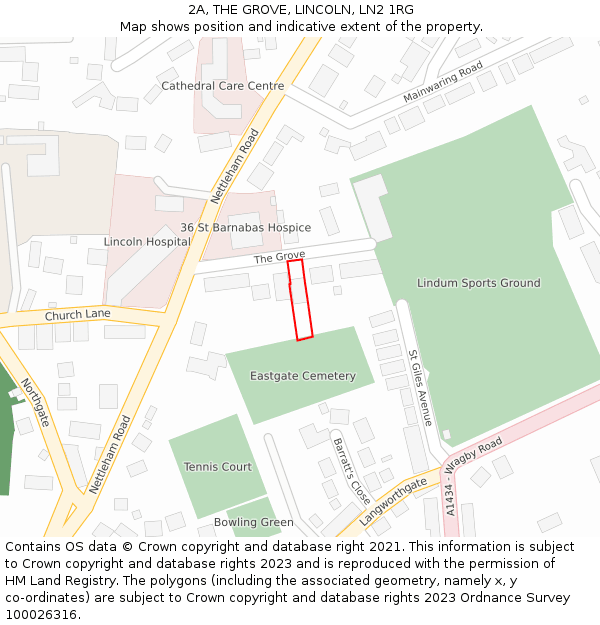 2A, THE GROVE, LINCOLN, LN2 1RG: Location map and indicative extent of plot