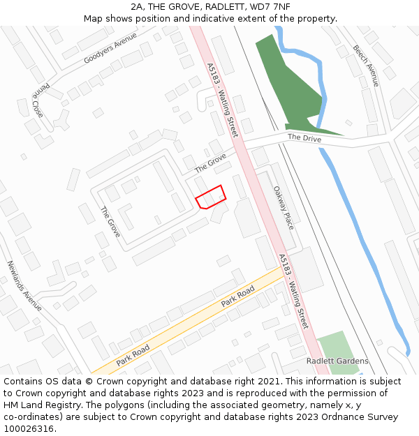 2A, THE GROVE, RADLETT, WD7 7NF: Location map and indicative extent of plot