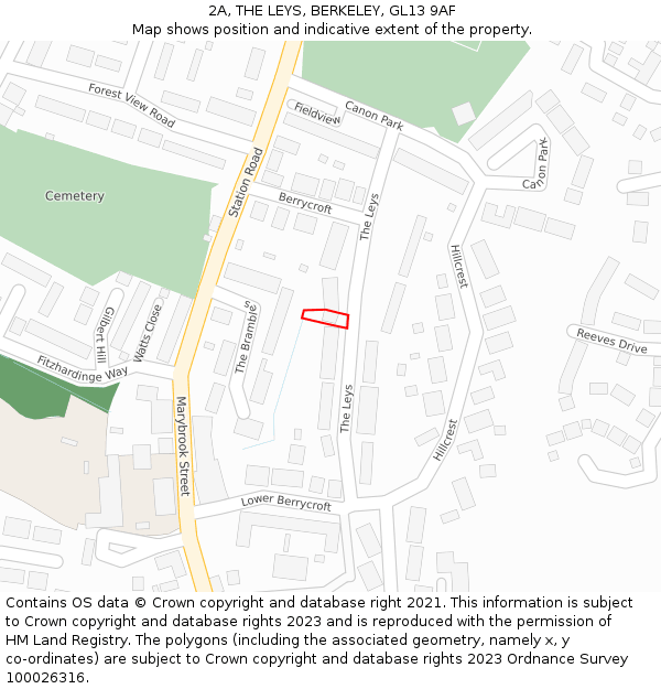 2A, THE LEYS, BERKELEY, GL13 9AF: Location map and indicative extent of plot