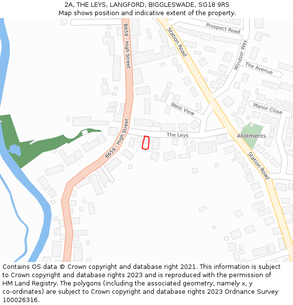 2A, THE LEYS, LANGFORD, BIGGLESWADE, SG18 9RS: Location map and indicative extent of plot