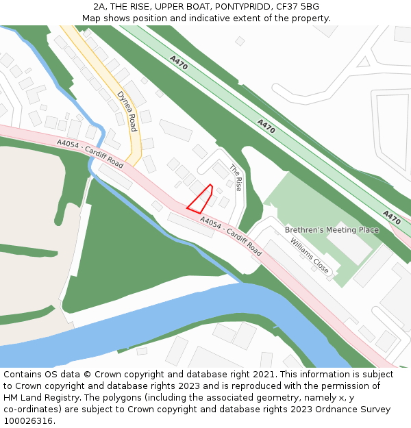 2A, THE RISE, UPPER BOAT, PONTYPRIDD, CF37 5BG: Location map and indicative extent of plot