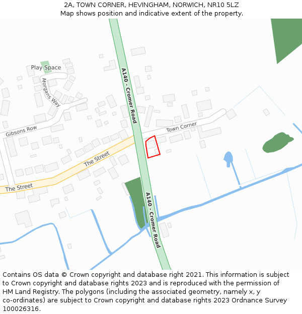 2A, TOWN CORNER, HEVINGHAM, NORWICH, NR10 5LZ: Location map and indicative extent of plot