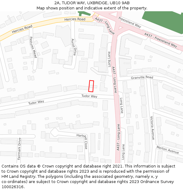 2A, TUDOR WAY, UXBRIDGE, UB10 9AB: Location map and indicative extent of plot