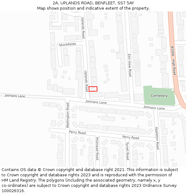 2A, UPLANDS ROAD, BENFLEET, SS7 5AY: Location map and indicative extent of plot