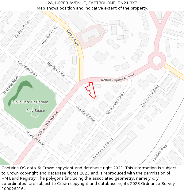 2A, UPPER AVENUE, EASTBOURNE, BN21 3XB: Location map and indicative extent of plot