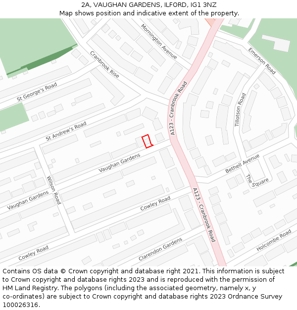 2A, VAUGHAN GARDENS, ILFORD, IG1 3NZ: Location map and indicative extent of plot