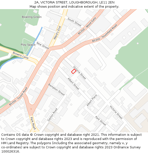 2A, VICTORIA STREET, LOUGHBOROUGH, LE11 2EN: Location map and indicative extent of plot