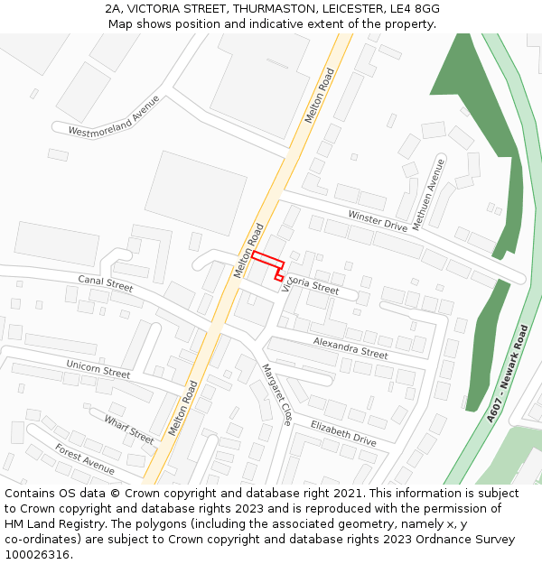 2A, VICTORIA STREET, THURMASTON, LEICESTER, LE4 8GG: Location map and indicative extent of plot