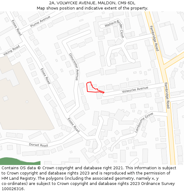 2A, VOLWYCKE AVENUE, MALDON, CM9 6DL: Location map and indicative extent of plot