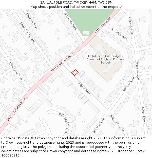 2A, WALPOLE ROAD, TWICKENHAM, TW2 5SN: Location map and indicative extent of plot