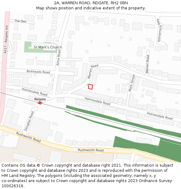 2A, WARREN ROAD, REIGATE, RH2 0BN: Location map and indicative extent of plot