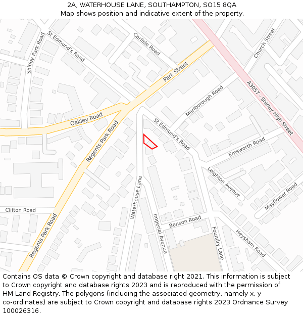 2A, WATERHOUSE LANE, SOUTHAMPTON, SO15 8QA: Location map and indicative extent of plot