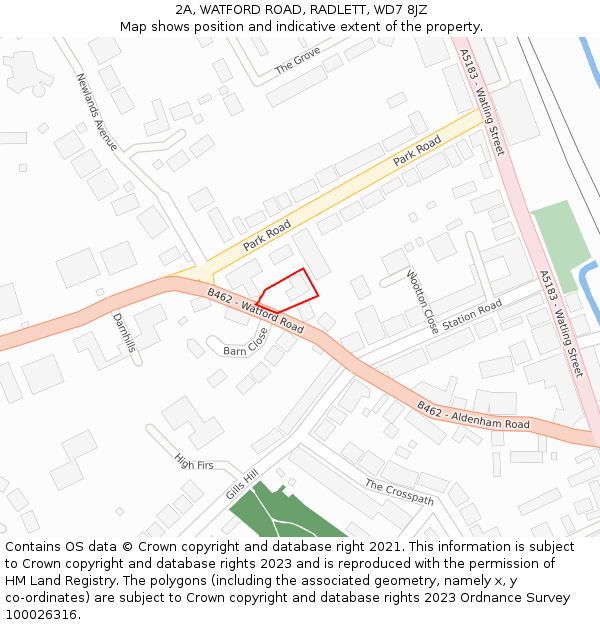 2A, WATFORD ROAD, RADLETT, WD7 8JZ: Location map and indicative extent of plot