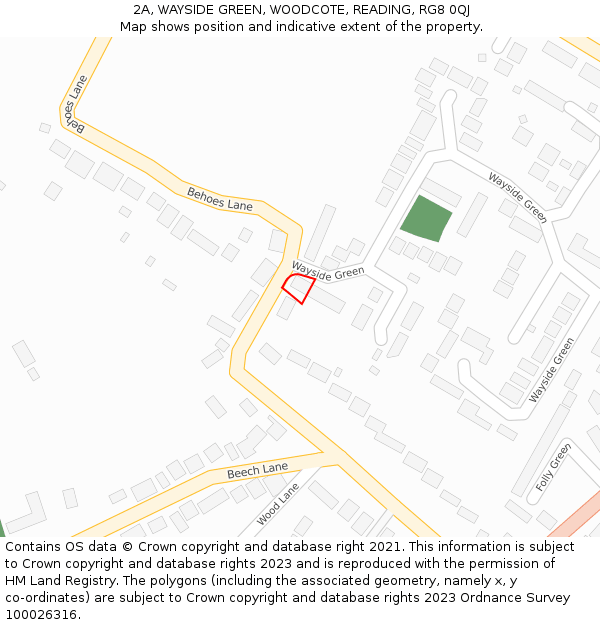 2A, WAYSIDE GREEN, WOODCOTE, READING, RG8 0QJ: Location map and indicative extent of plot