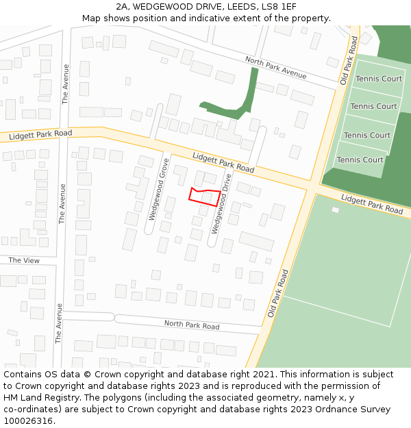 2A, WEDGEWOOD DRIVE, LEEDS, LS8 1EF: Location map and indicative extent of plot