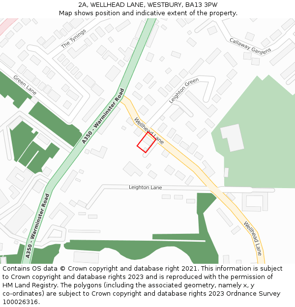 2A, WELLHEAD LANE, WESTBURY, BA13 3PW: Location map and indicative extent of plot