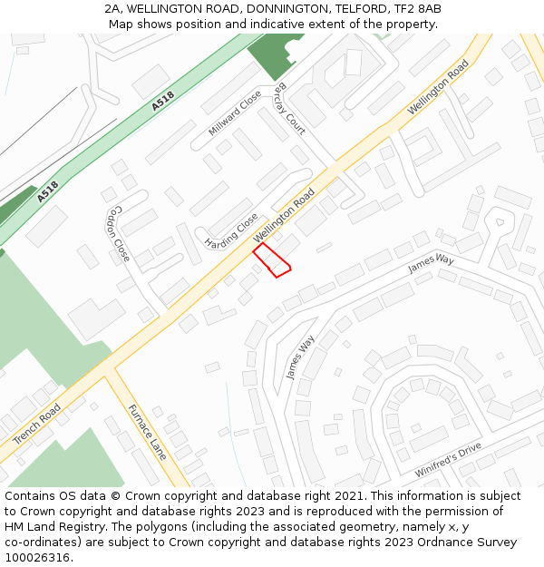 2A, WELLINGTON ROAD, DONNINGTON, TELFORD, TF2 8AB: Location map and indicative extent of plot