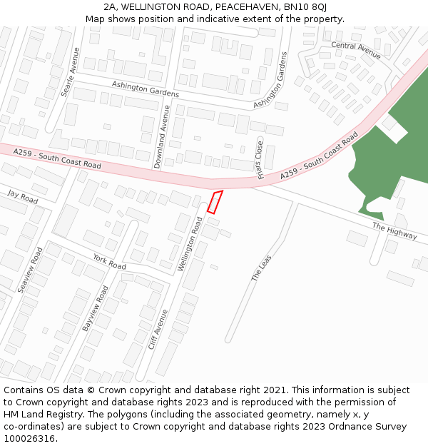 2A, WELLINGTON ROAD, PEACEHAVEN, BN10 8QJ: Location map and indicative extent of plot