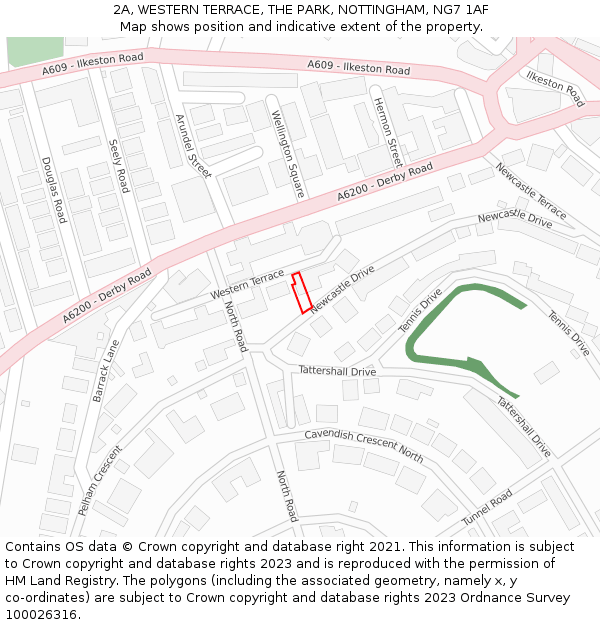 2A, WESTERN TERRACE, THE PARK, NOTTINGHAM, NG7 1AF: Location map and indicative extent of plot