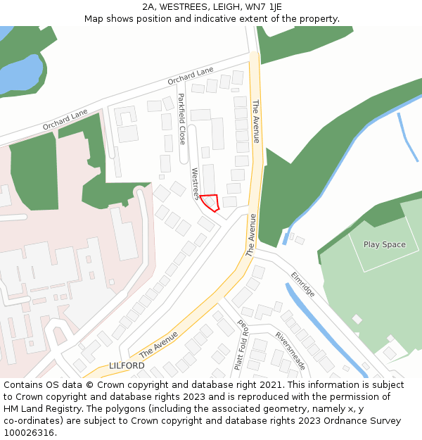 2A, WESTREES, LEIGH, WN7 1JE: Location map and indicative extent of plot
