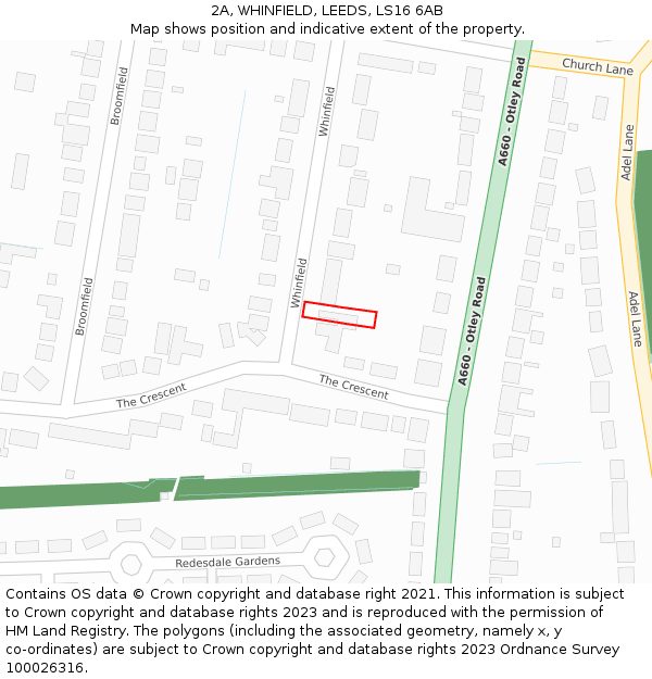 2A, WHINFIELD, LEEDS, LS16 6AB: Location map and indicative extent of plot