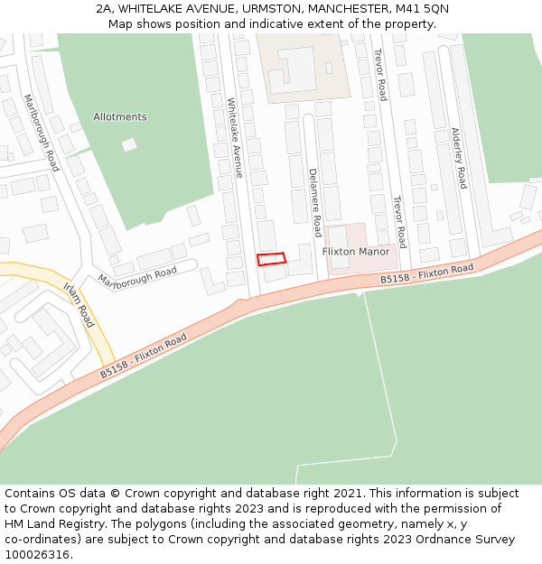 2A, WHITELAKE AVENUE, URMSTON, MANCHESTER, M41 5QN: Location map and indicative extent of plot