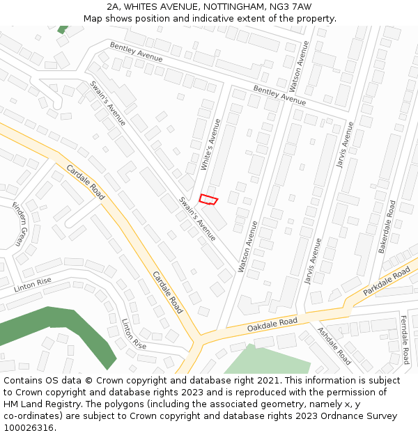 2A, WHITES AVENUE, NOTTINGHAM, NG3 7AW: Location map and indicative extent of plot