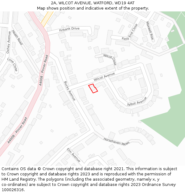 2A, WILCOT AVENUE, WATFORD, WD19 4AT: Location map and indicative extent of plot