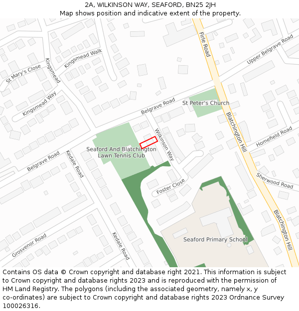 2A, WILKINSON WAY, SEAFORD, BN25 2JH: Location map and indicative extent of plot