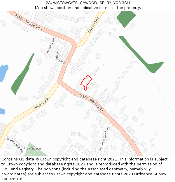 2A, WISTOWGATE, CAWOOD, SELBY, YO8 3SH: Location map and indicative extent of plot