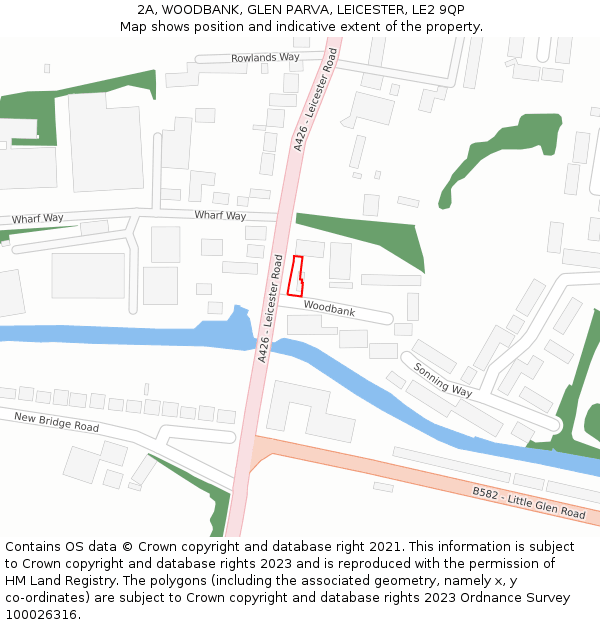 2A, WOODBANK, GLEN PARVA, LEICESTER, LE2 9QP: Location map and indicative extent of plot