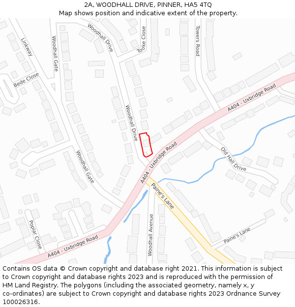 2A, WOODHALL DRIVE, PINNER, HA5 4TQ: Location map and indicative extent of plot