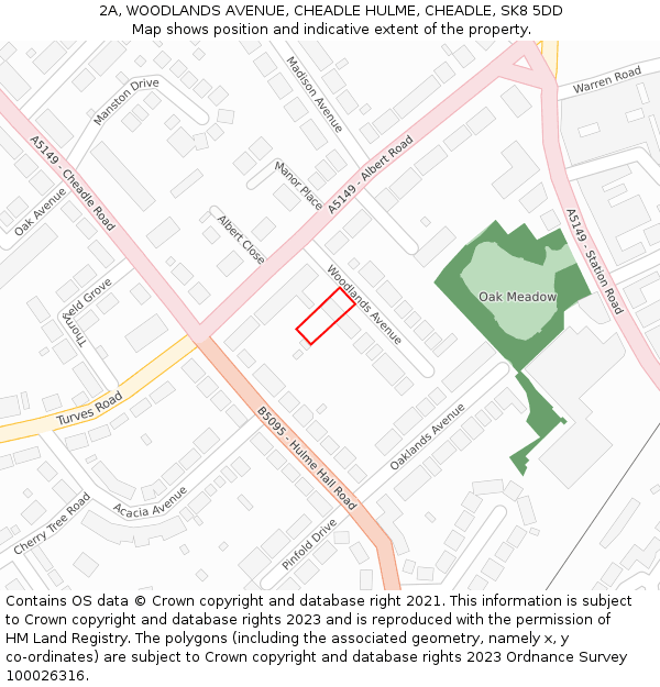2A, WOODLANDS AVENUE, CHEADLE HULME, CHEADLE, SK8 5DD: Location map and indicative extent of plot