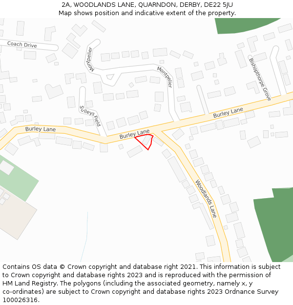 2A, WOODLANDS LANE, QUARNDON, DERBY, DE22 5JU: Location map and indicative extent of plot