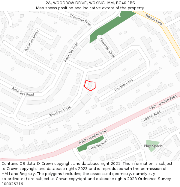 2A, WOODROW DRIVE, WOKINGHAM, RG40 1RS: Location map and indicative extent of plot