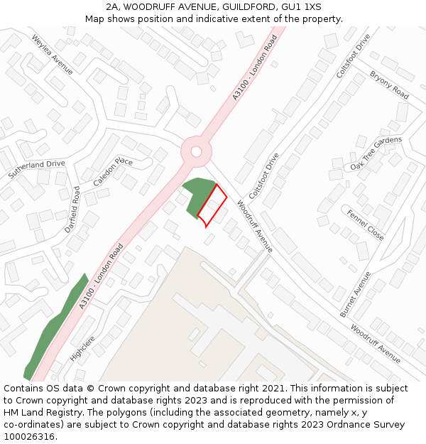 2A, WOODRUFF AVENUE, GUILDFORD, GU1 1XS: Location map and indicative extent of plot