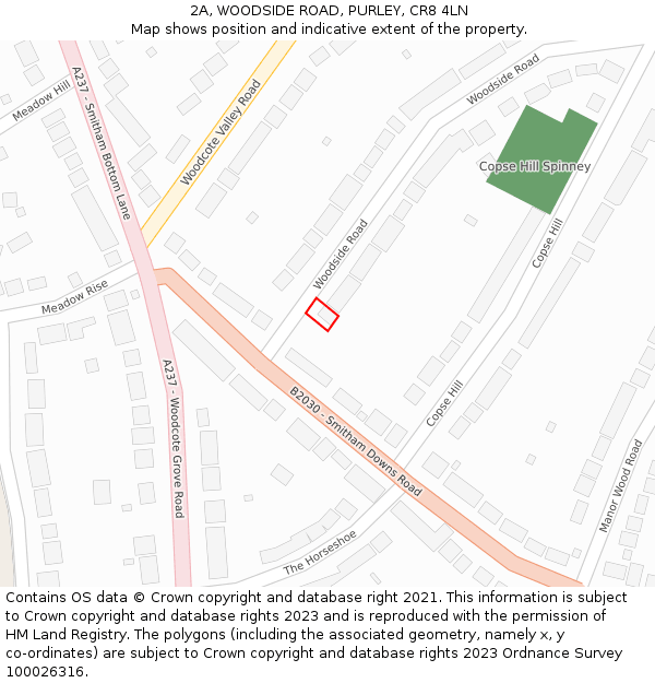 2A, WOODSIDE ROAD, PURLEY, CR8 4LN: Location map and indicative extent of plot