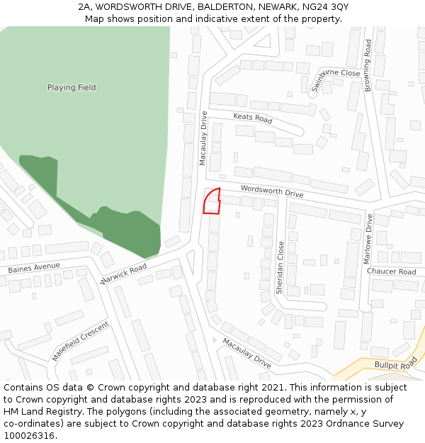 2A, WORDSWORTH DRIVE, BALDERTON, NEWARK, NG24 3QY: Location map and indicative extent of plot