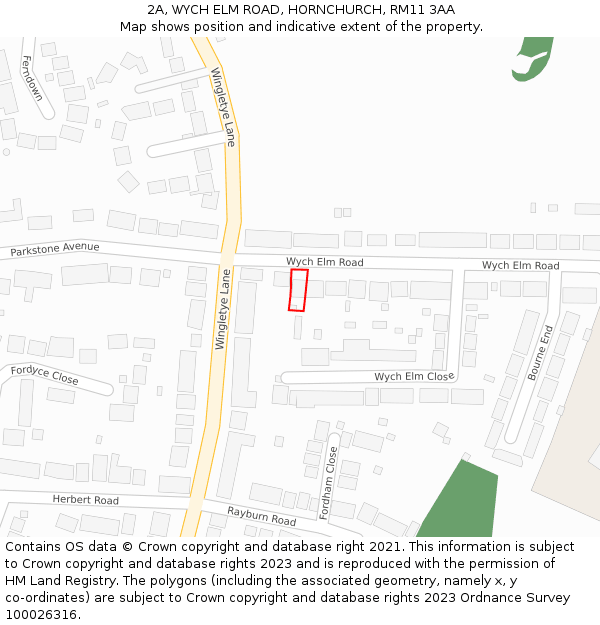 2A, WYCH ELM ROAD, HORNCHURCH, RM11 3AA: Location map and indicative extent of plot