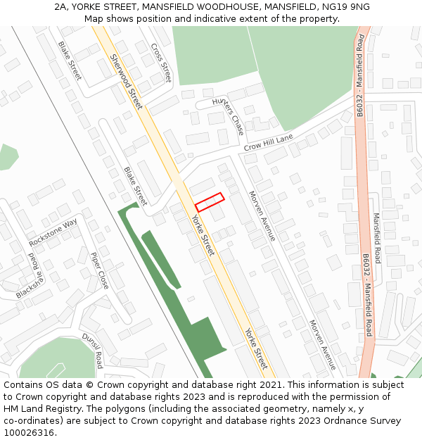 2A, YORKE STREET, MANSFIELD WOODHOUSE, MANSFIELD, NG19 9NG: Location map and indicative extent of plot