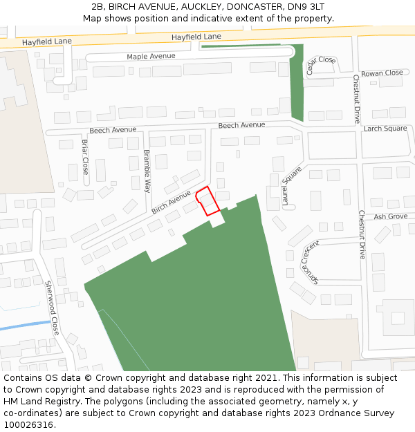 2B, BIRCH AVENUE, AUCKLEY, DONCASTER, DN9 3LT: Location map and indicative extent of plot