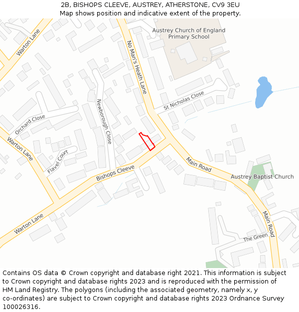 2B, BISHOPS CLEEVE, AUSTREY, ATHERSTONE, CV9 3EU: Location map and indicative extent of plot