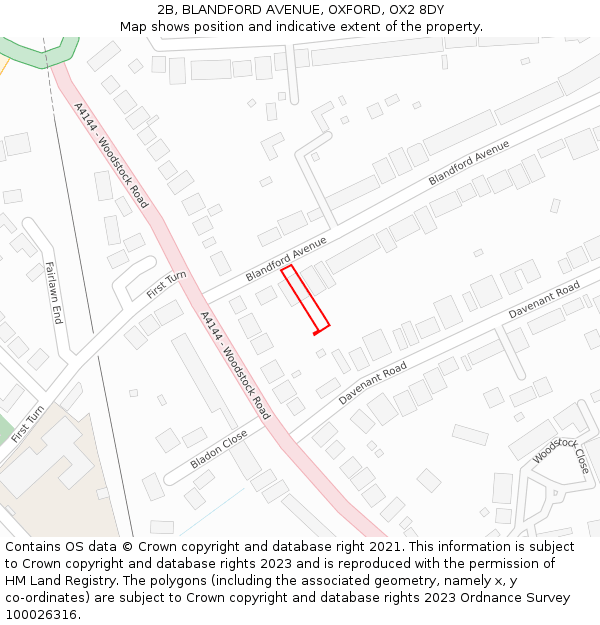 2B, BLANDFORD AVENUE, OXFORD, OX2 8DY: Location map and indicative extent of plot