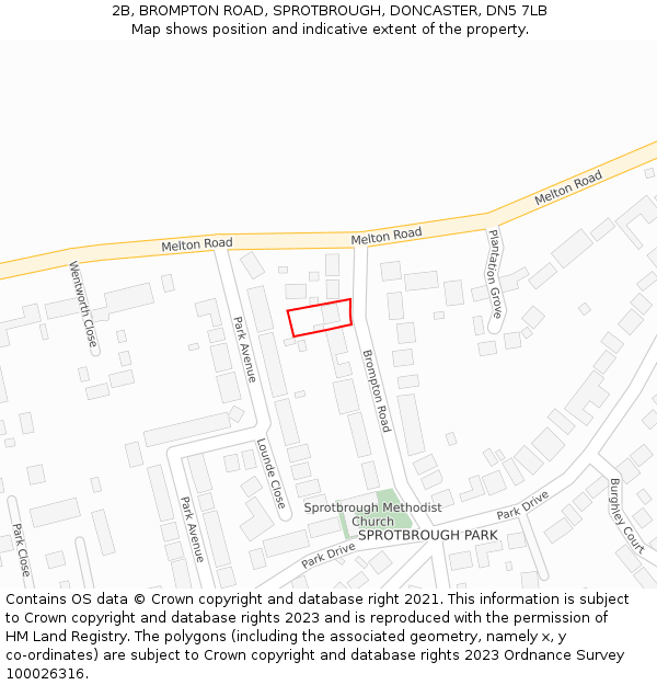 2B, BROMPTON ROAD, SPROTBROUGH, DONCASTER, DN5 7LB: Location map and indicative extent of plot