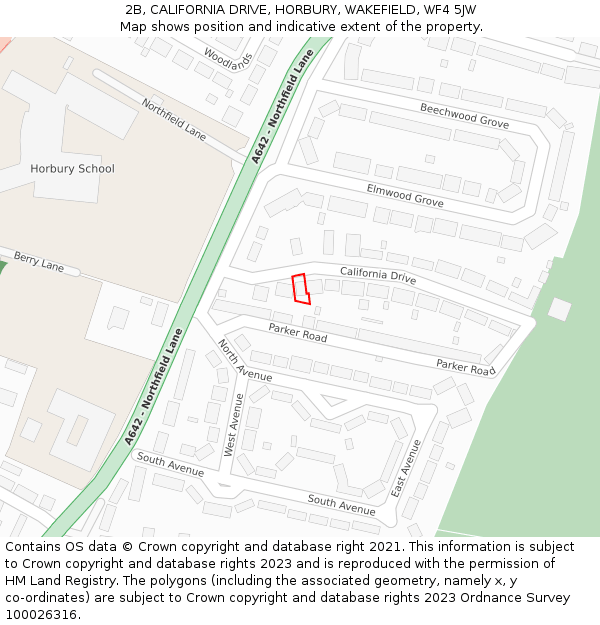 2B, CALIFORNIA DRIVE, HORBURY, WAKEFIELD, WF4 5JW: Location map and indicative extent of plot