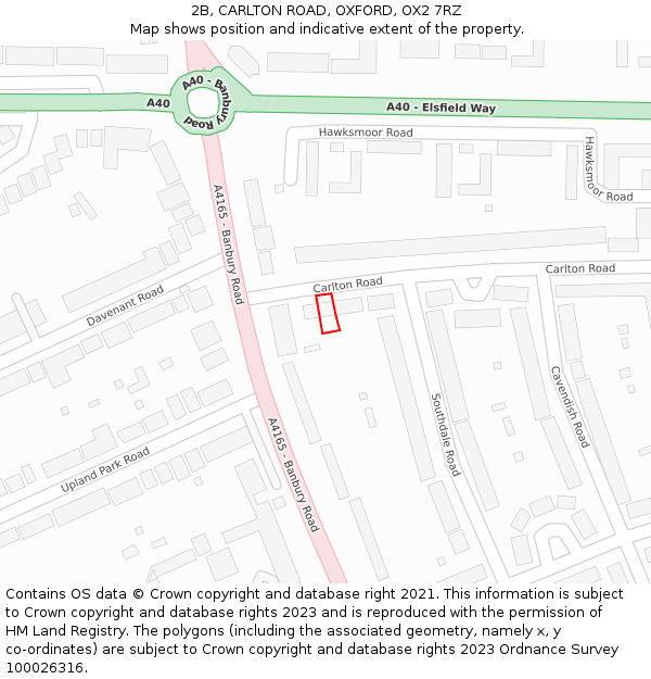 2B, CARLTON ROAD, OXFORD, OX2 7RZ: Location map and indicative extent of plot