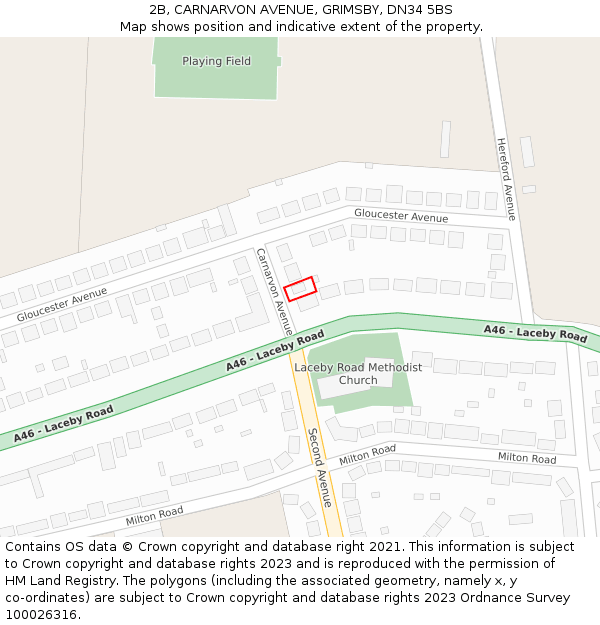 2B, CARNARVON AVENUE, GRIMSBY, DN34 5BS: Location map and indicative extent of plot