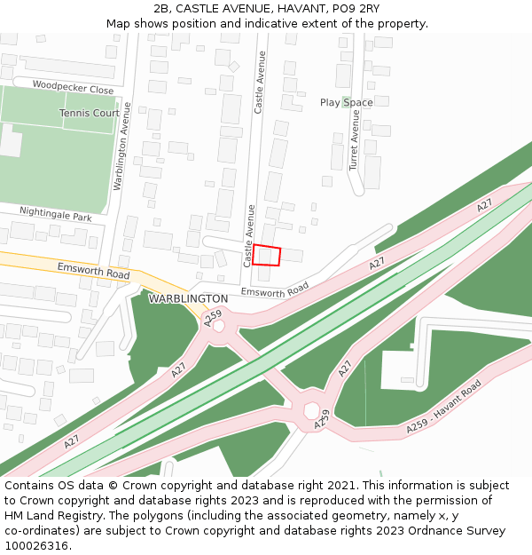 2B, CASTLE AVENUE, HAVANT, PO9 2RY: Location map and indicative extent of plot